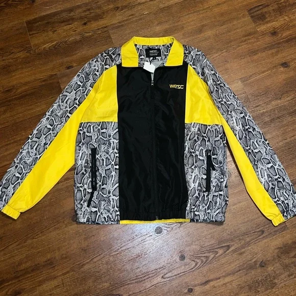 NWT WESC Black & Yellow Colorblock Snakeskin Retro Zip Up Track Jacket Size XL - Picture 3 of 14